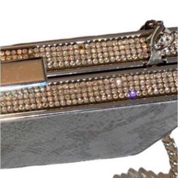 Starlet Silver and Gray Clutch Snake Print with Rhinestones and Crossbody Chain - Picture 8 of 10
